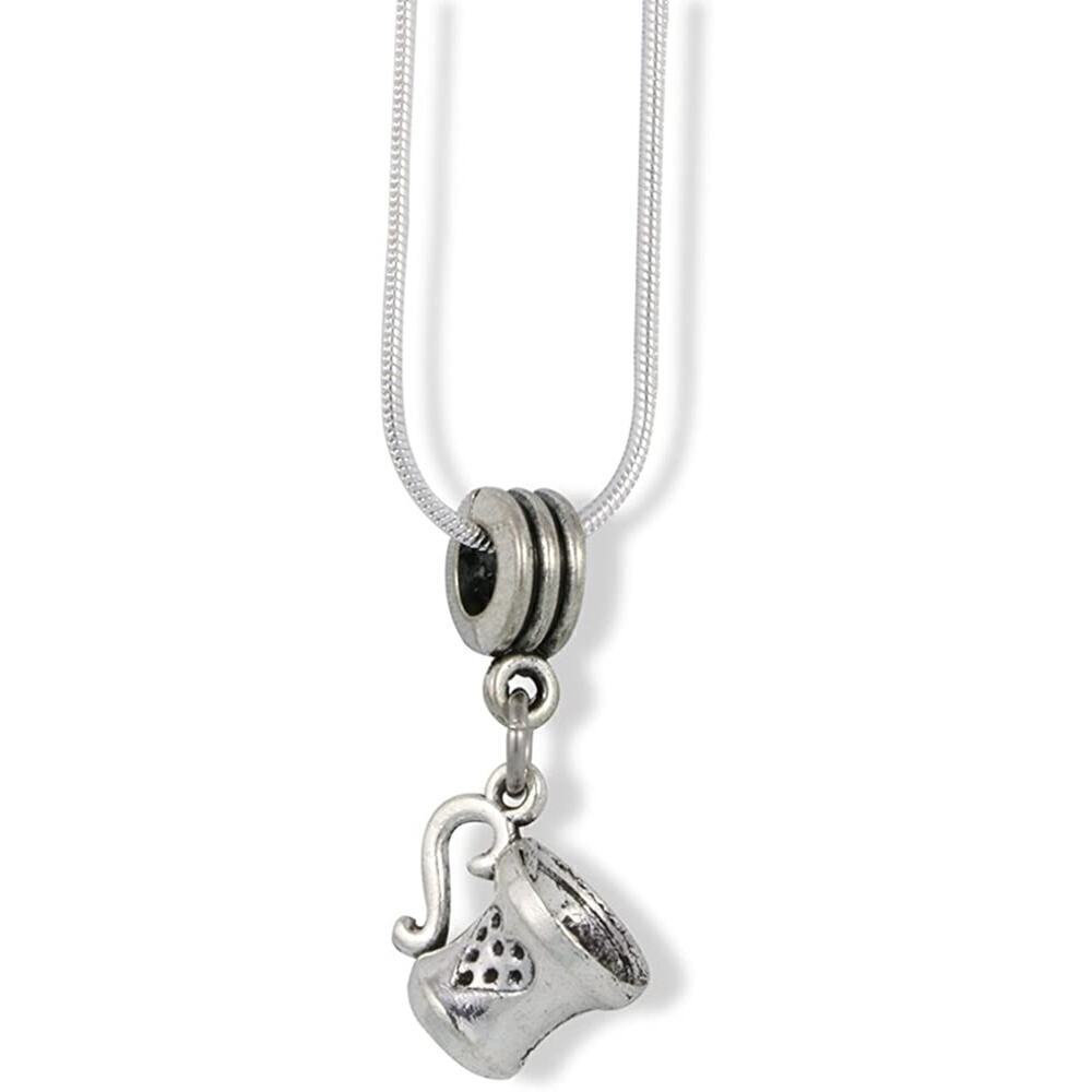 Coffee Cup with Heart on Side Charm Snake Chain Necklace